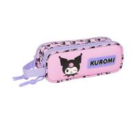 safta | Trousse Double Hello Kitty et Kuromi, avec Compartiments, Fermeture éclair, poignée et élastique pour l'attacher à Un Cahier ou Un classeur. Dimensions : 21 x 6 x 8 cm.