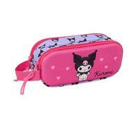 safta | Trousse Double Kuromi 3D, pour Enfants avec Deux Compartiments zippés, poignée latérale, Motif en Relief Rose et Lilas, Dimensions : 21 x 6 x 8 cm, Trousse à 2 Compartiments