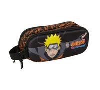 safta | Trousse double Naruto 3D, pour enfants et adolescents, avec deux compartiments, double fermeture éclair et poignée latérale, dimensions : 21 x 6 x 8 cm.