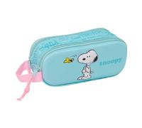 safta | Trousse Double Snoopy 3D, pour Enfants avec Deux Compartiments zippés, poignée de Transport latérale, Dimensions : 21 x 6 x 8 cm, Trousse à 2 Compartiments