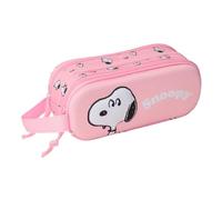 safta | Trousse Double Snoopy 3D, pour Enfants avec Deux Compartiments zippés, poignée latérale, Motif 3D Rose Multicolore, Dimensions : 21 x 6 x 8 cm