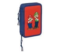 safta | Trousse Double Super Mario Bros Mamma Mia, 29 pièces, pour Enfants avec 2 Compartiments zippé, 12,5 x 4 x 19,5 cm, Comprend des feutres, des Crayons et Un Stylo