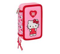 safta | Trousse Hello Kitty à Trois Compartiments, 37 pièces, idéale pour l'école des Enfants. Fermeture éclair, 3 Compartiments Inclus. Contient 16 Crayons de Couleur, 14 feutres, Une règle et Un