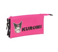 Safta Trousse triple Kuromi – Pour enfants scolaires, confortable – 22x3x12cm – Noir/Fuchsia