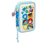 SAFTA | Trousse Pat' Patrouille 28 pièces, petite trousse double, pour enfants avec 2 compartiments zippé, comprend un crayon, un stylo, une gomme et un taille-crayon. Dimensions : 12,5 x 4 x 19,5 cm.