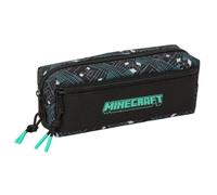 safta | Trousse rectangulaire Triple Minecraft avec Dos élastique, 22 cm, Organiseur à 3 Compartiments zippés, tirettes Turquoise, Dimensions : 22 x 6 x 8,5 cm
