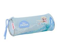 safta | Trousse Ronde Disney La Reine des Neiges, pour Enfants avec Fermeture éclair et Tirette d'ouverture Facile, Motif Bleu avec Flocons de Neige et Elsa, Dimensions : 20 x 7 x 7 cm.