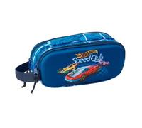 Safta | Trousse scolaire double 3D Hot Wheels Speed Club avec deux compartiments et fermetures éclair, poignée latérale, dimensions 21 x 6 x 8 cm, trousse scolaire 2 compartiments