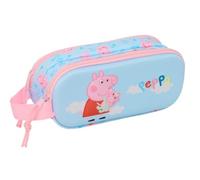 Safta | Trousse scolaire double 3D Peppa Pig, trousse scolaire pour enfant avec deux compartiments séparés et fermetures éclair, poignée latérale, dimensions 21 x 6 x 8 cm, trousse scolaire 2