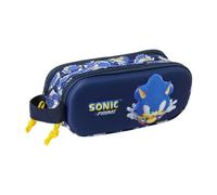 Safta | Trousse scolaire double 3D Sonic City avec deux compartiments et fermetures éclair, poignée latérale, dimensions 21 x 6 x 8 cm, trousse scolaire 2 compartiments, Trousse double 3D, 21x6x8 cm