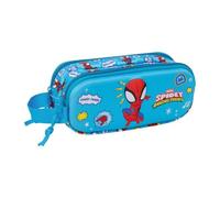 Safta | Trousse scolaire double 3D Spidey, trousse scolaire pour enfant avec deux compartiments et fermetures éclair, poignée latérale, motif relief 3D, dimensions 21 x 6 x 8 cm, trousse scolaire 2