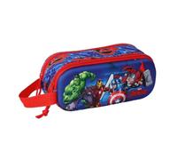 Safta | Trousse scolaire double Avengers 3D, trousse scolaire pour enfant avec deux compartiments séparés et fermetures éclair, poignée latérale, dimensions 21 x 6 x 8 cm, trousse scolaire 2