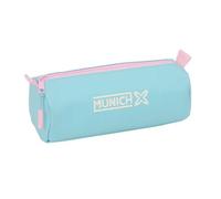 Safta Trousse scolaire double Munich Sky avec deux compartiments séparés et fermetures éclair, poignée latérale, organisateur pour la rentrée scolaire, couleur bleue et rose, dimensions 21 x 6 x 8 cm