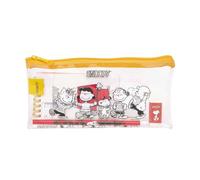 safta | Trousse Scolaire rectangulaire Transparente Snoopy, Organiseur Scolaire Enfant en PVC avec Fermeture éclair, Comprenant Une règle de 15 cm, 2 Crayons et Un Taille-Crayon. Dimensions : 22,5 x