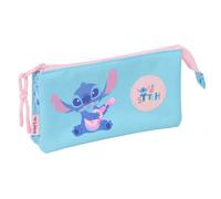 safta | Trousse Scolaire Stitch Triple Waves, pour Enfants avec 3 Compartiments zippés, Poche intérieure Centrale zippée, Dimensions : 22 x 3 x 12 cm