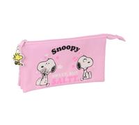 safta | Trousse Snoopy à Trois Compartiments, pour Enfants avec 3 Compartiments zippé, Dimensions : 22 x 3 x 12 cm, Trousse à 3 Compartiments