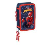 safta | Trousse Spider-Man Triple, 37 pièces, pour Enfants avec 3 Compartiments zippé, Comprend des feutres, 16 Crayons de Couleur, Une règle et Un rapporteur, Dimensions : 12,5 x 5,5 x 19,5 cm