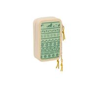 safta Mufasa - Trousse Scolaire avec 37 Outils Inclus, Trousse pour Enfant, idéale pour Les Enfants de 5 à 14 Ans, Confortable et Polyvalente, qualité et résistance, 12,5 x 5,5 x 19,5 cm, Vert/Beige,