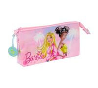 safta | Trousse Triple Barbie Painterly, Trousse pour Enfant avec 3 Compartiments zippés et Une Poche intérieure Centrale, idéale pour la rentrée Scolaire, Rose dégradé, Dimensions : 22 x 3 x 12 cm
