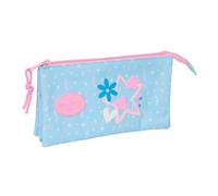 safta | Trousse Triple Blackfit8 Smile, avec 3 Compartiments zippés séparés et Une Poche intérieure Centrale, Multicolore Bleu et Rose, Dimensions : 22 x 3 x 12 cm