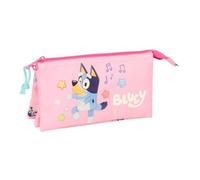 safta | Trousse Triple Bluey Dance pour Enfants, avec 3 Compartiments zippés séparés et Une Poche intérieure Centrale, Dimensions : 22 x 3 x 12 cm.