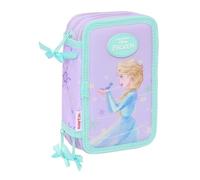 safta | Trousse Triple Disney La Reine des Neiges, 37 pièces, avec 3 Compartiments zippé, Comprend des feutres, 16 Crayons, Une règle et Un rapporteur, Dimensions : 12,5 x 5,5 x 19,5 cm