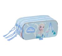 safta | Trousse Triple Disney La Reine des Neiges, pour Enfants, avec 3 Compartiments zippés, Poche Avant et bandoulière Adaptable à Un Sac à Dos à roulettes. Bleue, Dimensions : 21,5 x 8 x 10 cm.