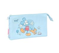 safta | Trousse Triple Disney Mickey Mouse pour bébé, pour Enfants avec 3 Compartiments zippés séparés et Une Poche intérieure Centrale, Dimensions : 22 x 3 x 12 cm