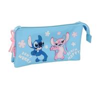safta | Trousse Triple Disney Stitch Happy, pour Enfants avec 3 Compartiments zippés séparés et Une Poche intérieure Centrale, Dimensions : 22 x 3 x 12 cm