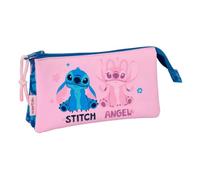 safta | Trousse Triple Disney Stitch Lilo, pour Enfants avec 3 Compartiments zippés, Dimensions : 22 x 3 x 12 cm
