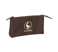 safta | Trousse Triple El Ganso Basics Chocolat, Trousse Enfant avec 3 Compartiments zippés séparés, Poche intérieure Centrale zippée, Dimensions : 22 x 3 x 12 cm