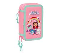 safta | Trousse Triple Gabby’s Dollhouse, 37 pièces, avec 3 Compartiments zippé, Comprend des feutres, 16 Crayons, Une règle et Un rapporteur, Dimensions : 12,5 x 5,5 x 19,5 cm
