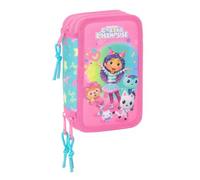 safta | Trousse Triple Gabby’s Dollhouse Confetti, 37 pièces, pour Enfants avec 3 Compartiments zippé, Comprend 16 Crayons à Papier et 14 feutres, Dimensions : 12,5 x 5,5 x 19,5 cm