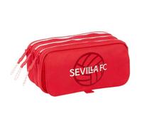 safta | Trousse Triple Grand Format FC Séville, Trousse Enfant avec 3 Compartiments zippés, Poche Avant, bandoulière Adaptable à Un Sac à Dos à roulettes, Rouge, Dimensions 21,5 x 8 x 10 cm