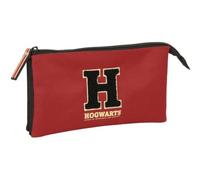 safta | Trousse Triple Harry Potter Poudlard, Trousse Enfant avec 3 Compartiments zippés séparés et Une Poche intérieure Centrale, Motif Noir et Bordeaux avec Logo H, Dimensions : 22 x 3 x 12 cm