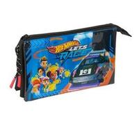 safta Hot Wheels Let's Race - Trousse Triple, Trousse pour Enfant, idéale pour Les Enfants d'âge Scolaire, Confortable et Polyvalente, qualité et résistance, 22 x 3 x 12 cm, Bleu/Noir, M,