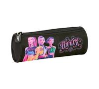 Safta Trousse triple K-Pop Demon Hunters avec 3 compartiments et fermeture éclair, comprend des marqueurs, 16 crayons, une règle et un demi-cercle, dimensions 12,5 x 5,5 x 19,5 cm, Trousse ronde K-pop