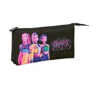 safta | Trousse Triple K-Pop Demon Hunters, Noire, pour écolières, avec 3 Compartiments zippés séparés, Dimensions : 22 x 3 x 12 cm.