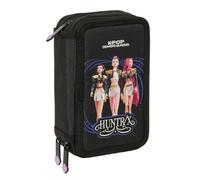 safta | Trousse Triple K-Pop Demon Hunters Sound, 37 pièces avec Fermeture éclair, incluant 16 Crayons de Couleur, Dimensions : 12,5 x 5,5 x 19,5 cm