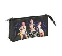 safta | Trousse Triple K-Pop Demon Hunters Sound, Trousse Scolaire avec 3 Compartiments zippés séparés, Dimensions : 22 x 3 x 12 cm