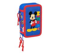safta | Trousse Triple Mickey Mouse Today de Disney, 37 pièces, avec 3 Compartiments zippé, Comprend 16 Crayons et 14 feutres, Dimensions : 12,5 x 5,5 x 19,5 cm