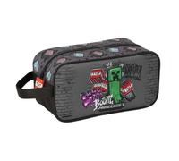 Safta | Trousse triple Minecraft Graffiti 37 pièces, trousse scolaire organiseur avec 3 compartiments et fermeture éclair, comprend 16 crayons de couleur, 14 marqueurs, dimensions 12,5 x 5,5 x 19,5 cm