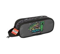 Safta | Trousse triple Minecraft Graffiti 37 pièces, trousse scolaire organiseur avec 3 compartiments et fermeture éclair, comprend 16 crayons de couleur, 14 marqueurs, dimensions 12,5 x 5,5 x 19,5 cm
