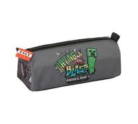 Safta | Trousse triple Minecraft Graffiti 37 pièces, trousse scolaire organiseur avec 3 compartiments et fermeture éclair, comprend 16 crayons de couleur, 14 marqueurs, dimensions 12,5 x 5,5 x 19,5 cm