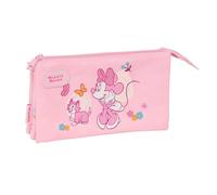 safta | Trousse Triple Minnie Mouse Disney pour bébé, Rose, idéale pour l'école des Enfants. 3 Compartiments zippés séparés, Dimensions : 22 x 3 x 12 cm.