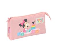 safta | Trousse Triple Minnie Mouse pour bébé, pour Enfants avec 3 Compartiments zippé, Dimensions : 22 x 3 x 12 cm