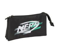 safta Nerf Game - Trousse Triple, Trousse pour Enfant, idéale pour Les Enfants d'âge Scolaire, Confortable et Polyvalente, qualité et résistance, 22 x 3 x 12 cm, Noir, M, Décontracté
