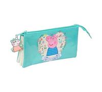 Peppa Pig Pretty Flowers - Trousse Triple, Trousse pour Enfant, idéale pour Les Enfants d'âge Scolaire, Confortable et Polyvalente, qualité et résistance, 22 x 3 x 12 cm, Menthe/Jaune Pastel, M,