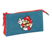 Super Mario - Trousse triple, trousse pour enfant, idéale pour les enfants d'âge scolaire, confortable et polyvalente, qualité et résistance, 22 x 3 x 12 cm