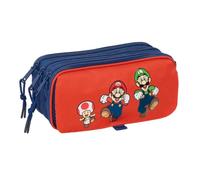 safta | Trousse Triple Super Mario Bros Mamma Mia, Organiseur Scolaire 21,5 x 8 x 10 cm, 3 Compartiments zippés et Une Poche Avant, Trousse à 3 Compartiments